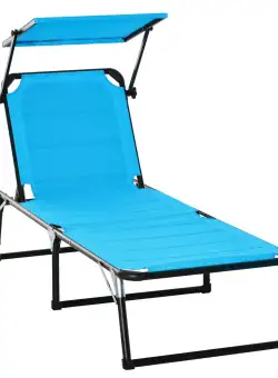 Outsunny, sezlong pliabil cu copertina, 66x197x32 cm, albastru | Aosom Ro
