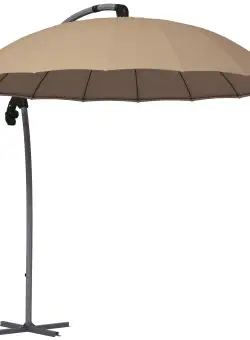 Outsunny Umbrela de Soare de 2,7 m in Consola cu Baza in Cruce, Umbrela Banana cu manivela si 16 spite din Fibra de Sticla, Umbrela Rotunda Suspendata