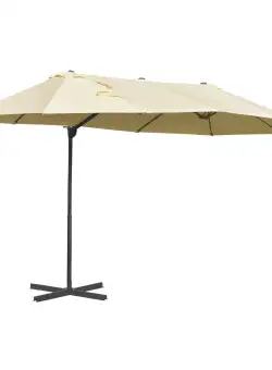 Outsunny Umbrelă Dublă pentru Grădină, Metal și Poliester Anti-UV Impermeabil, 440x270x250cm, Crem, Ideal pentru Exterior | Aosom Romania