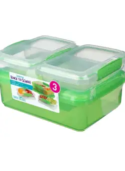 Pachet 3 cutii depozitare alimente plastic verde Sistema Back To School 2L + 2 x 350 ml