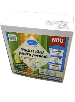 Pachet 3 in 1 pentru porumb 1 HA, Chemark Rom, contine 1,5 L Crew Ace, 500 ml Mustang, 2 kg Nutricomplex 30-10-10