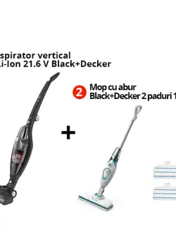 Pachet Aspirator vertical acumulator Li-Ion 21.6 V Black+Decker + Mop cu abur Black+Decker 2 paduri 1300W - FSM1615