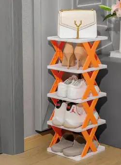 Pantofar cu 4,5 sau 6 rafturi, modulare, alb cu portocaliu/verde