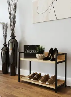 Pantofar Roptop cu 2 Rafturi cadru Metal, Stejar, 68 X 52 X 30Cm