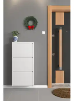 Pantofar TRIPLE, cu 3 rafturi, alb, 55x15x100 cm