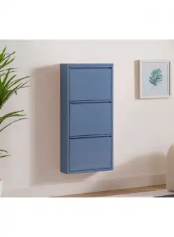 Pantofar TRIPLE, cu 3 rafturi, albastru, 55x15x100 cm