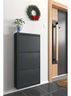 Pantofar TRIPLE, cu 3 rafturi, negru, 55x15x100 cm