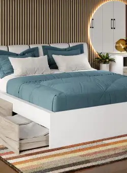 Pat Alb + Stejar K02 Tapitat optional lada de depozitare 180x200 4 sertare