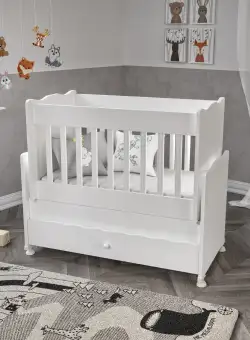 Pat de bebeluș Mini Lisa, Alb, 55x91x103 cm