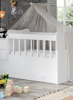 Pat de bebeluș Sansa - White, Alb, 95x67x175 cm