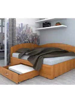 Pat de colt, 140x200 cm, sertar lateral pe role, cires