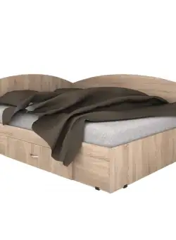 Pat de colt, 160x200 cm, cu sertar pe role, sonoma