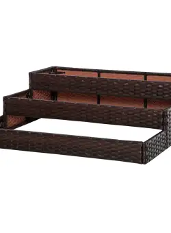 Pat de Gradina Inaltat Outsunny cu 3 Niveluri, Jardiniera din Ratan Sintetic, 120x120x40cm, Gri | Aosom Romania