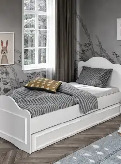 Pat de o persoană Kuvars Country, Alb, 95x98x195 cm