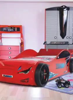 Pat masinuta Turbo, Roșu, 230x60x120 cm