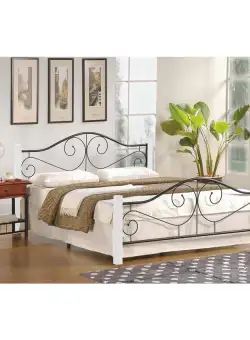 Pat metal si lemn Violetta alb-negru - 160x200 cm
