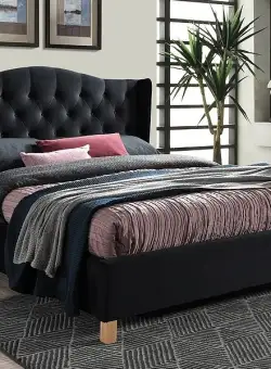 Pat tapitat Aspen velvet negru Blu19 – 160 x 200 cm