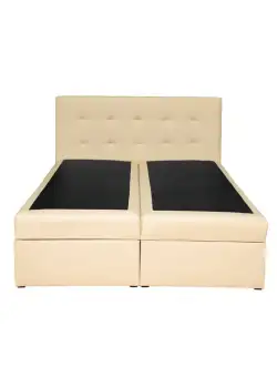 Pat tapitat BOXSPRING VISTA EC, 160x200 cm, cu sezut rabatabil, spatiu depozitare, crem