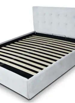 Pat tapitat cu material textil 160 x 200 , cu somiera fixa, Culoare Alb, Kurt