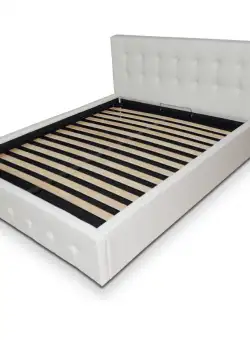 Pat tapitat cu piele ecologica 140 x 200 , cu somiera fixa, Culoare Alb, Hans