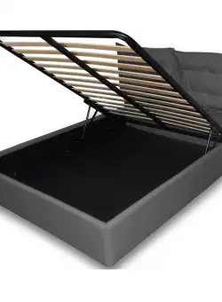 Pat tapitat cu piele ecologica, 160 x 200, cu sertar lenjerii si somiera rabatabila, Culoare Gri, Otto