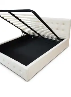 Pat tapitat cu piele ecologica, 180 x 200 , cu sertar lenjerii si somiera rabatabila, Culoare Alb, Hans