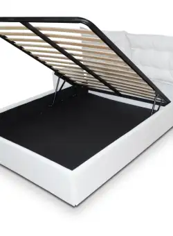 Pat tapitat cu piele ecologica, 200 x 200, cu sertar lenjerii si somiera rabatabila, Culoare Alb, Otto