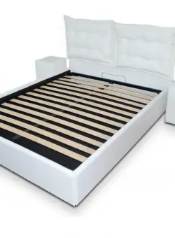 Pat tapitat cu piele ecologica, 90 x 200 , cu somiera fixa, Culoare Alb, Otto