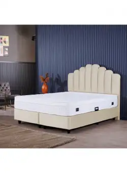 Pat tapitat DAISY, 160x200 cm, lada depozitare, crem