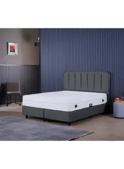 Pat tapitat LAPIS, 140x200 cm, lada depozitare, gri inchis