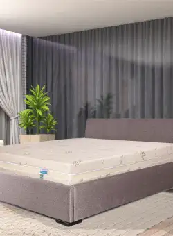 Pat tapitat Leon, somiera rabatabila, lada depozitare 140x200