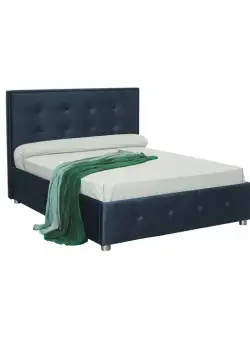 Pat tapitat LUXOR, 140x200 cm, cu sezut rabatabil, spatiu depozitare, albastru inchis