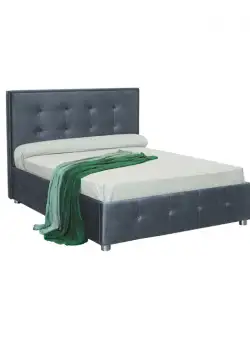 Pat tapitat LUXOR, 160x200 cm, cu sezut rabatabil, spatiu depozitare, albastru verzui