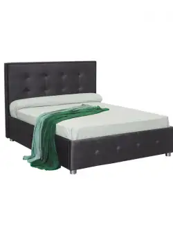 Pat tapitat LUXOR, 160x200 cm, cu sezut rabatabil, spatiu depozitare, mov inchis