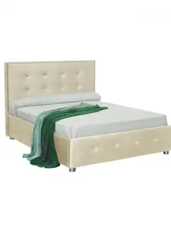 Pat tapitat LUXOR, 180x200 cm, cu sezut rabatabil, spatiu depozitare, crem