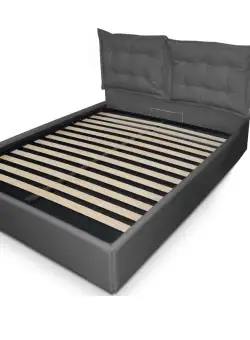 Pat tapitat Otto, piele ecologica, cu somiera fixa, 160x200, Culoare Gri, Ortopedicus