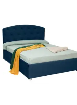 Pat tapitat REGAL, 160x200 cm, cu somiera rabatabila, spatiu depozitare, albastru marin