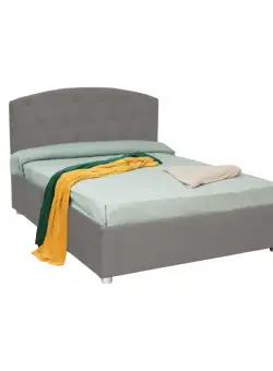 Pat tapitat REGAL, 160x200 cm, cu somiera rabatabila, spatiu depozitare, crem inchis
