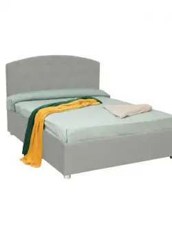 Pat tapitat REGAL, 180x200 cm, cu somiera rabatabila, spatiu depozitare, crem deschis