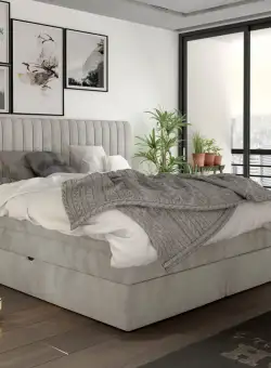 Pat tapitat tip boxspring Minola – 160/200, L217 x l179 x h121 cm