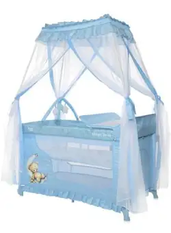 Patut pliabil stil baldachin Lorelli Magic Sleep, cu accesorii, Blue Moon Sleeping Bear
