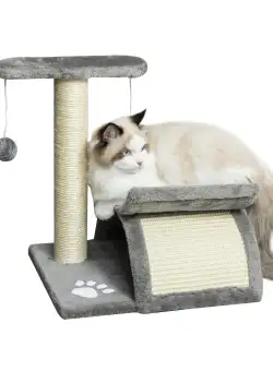 PawHut Ansamblu Pisici Copac Plus Ascuțire Unghii Stâlp Sisal Cusca 2 Mingii 40x30x43cm Gri | Aosom Romania
