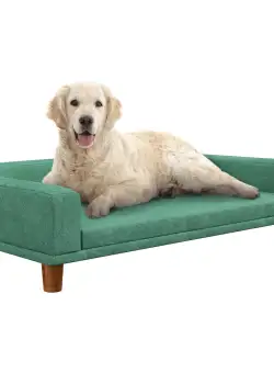 PawHut Canapea Elegantă pentru Animale de Companie, Pat Înălțat cu Pernă Moale, Cadru din Lemn, Verde, 98x67x25cm | Aosom Romania