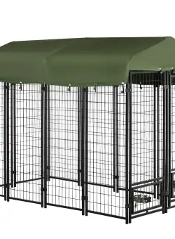 PawHut Canisa Aer Liber Lada Blocare Animale Companie Gard Sârmă Sudată Oțel Acoperiș Protecție | Aosom Romania