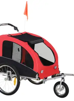 PawHut Carrellino Rimorchio per Cani da Bicicletta, Rosso, 140x58.5x107cm