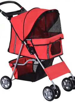 PawHut Cărucior Pliabil pentru Animale de Companie, Ușor de Manevrat, Roșu, 75x45x97cm | Aosom Romania