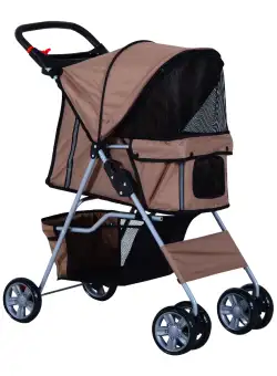 PawHut Cărucior Pliabil pentru Câini, Spațios și Confortabil, Culoare Cafea, 75x45x97cm | Aosom Romania