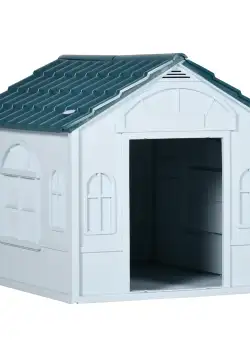 PawHut Casă Plastic pentru Caini Talie Mare Protecție Climatică Albastru 65x75.7x63cm | Aosom Romania