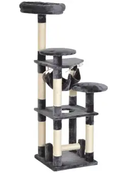 PawHut Copac Pisici 4 Nivele Plus Sisal Natural pentru Ascuit Unghii 40x40x132cm Gri | Aosom Romania