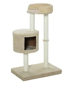 PawHut Copac Zgâriat Multinivel pentru Pisici, 2 Platforme, Căsuță, Frânghii Iuta, Design Elegant, Bej | Aosom Romania